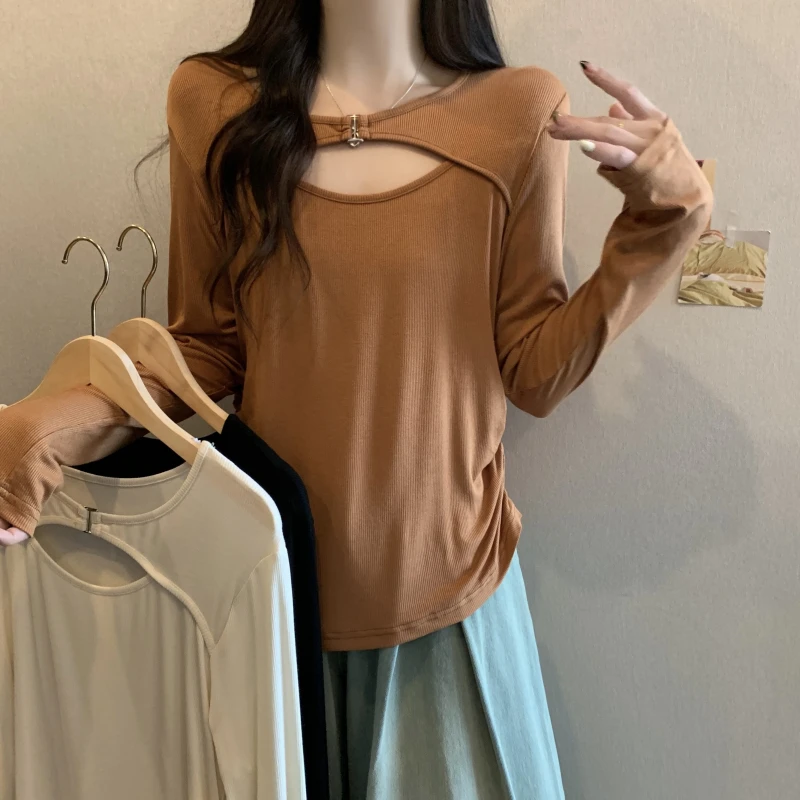 3702大码女装胖mm镂空领设计感小众别致时尚百搭显瘦长袖上衣2825