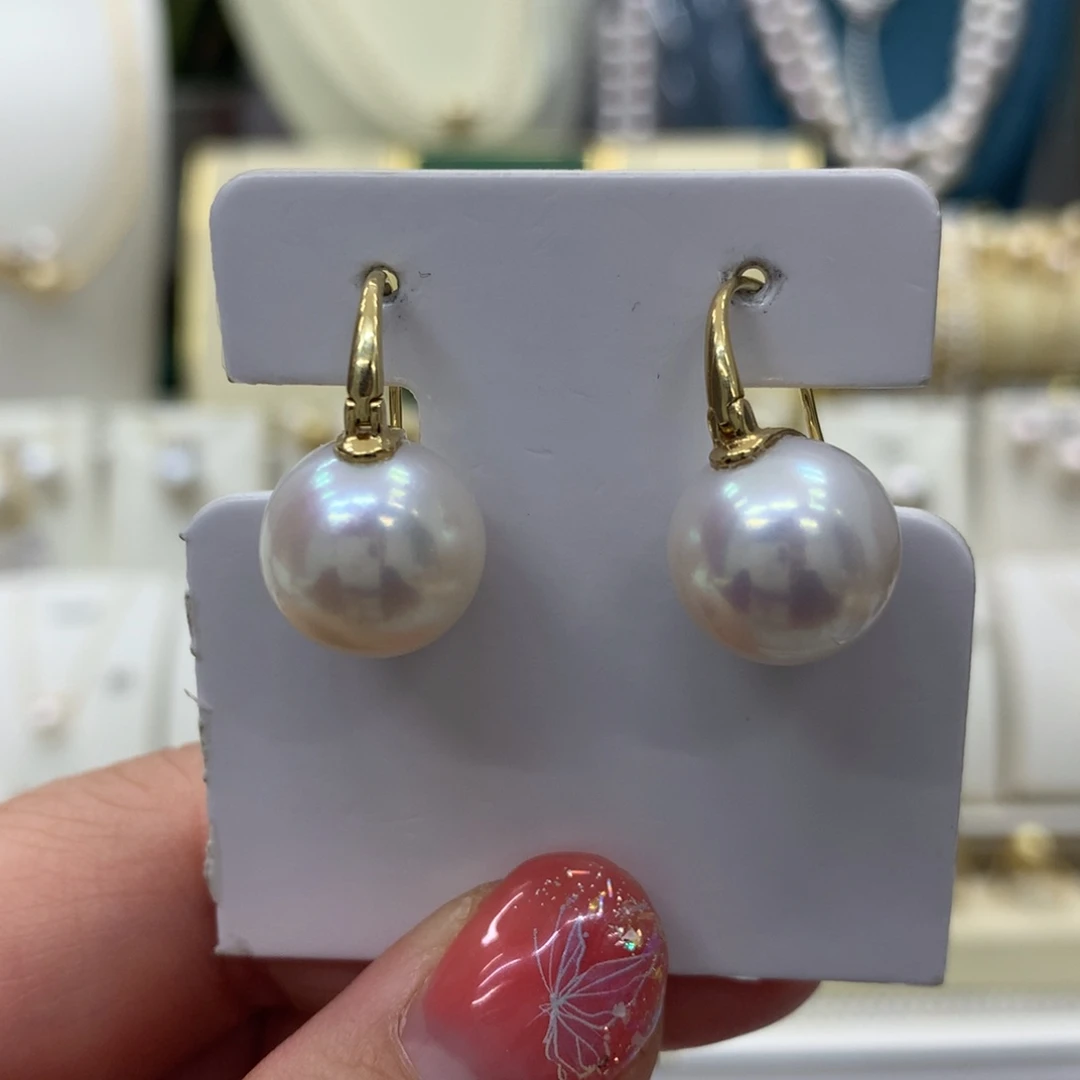 淡水珍珠耳饰18K金镶嵌12-13