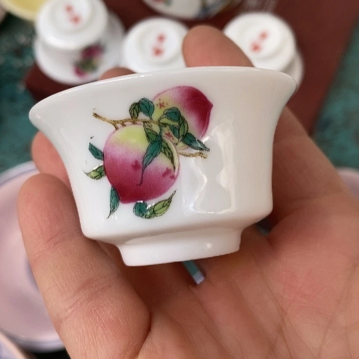 摆件陶瓷纯色寿桃马蹄杯 玩玉