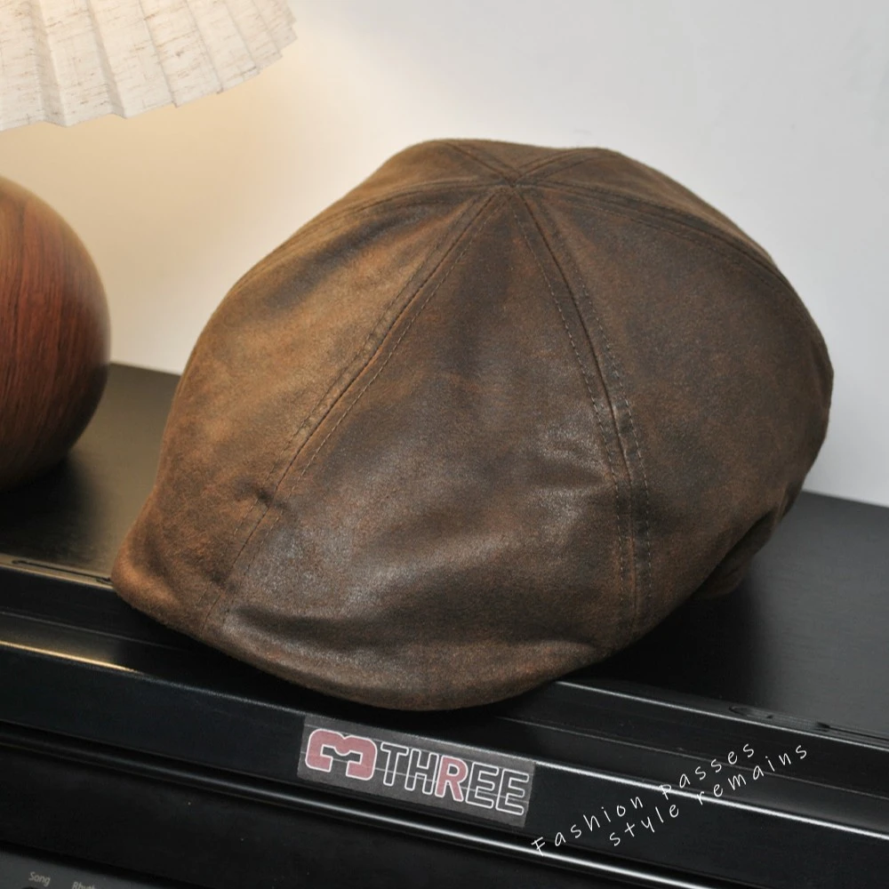 老钱风复古水洗皮质前进帽子时尚百搭搽色做旧麂皮绒男款加厚帽子