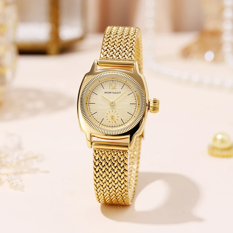 MONTAGUT梦特娇轻奢复古布纹时尚女表经典优雅气质女款
