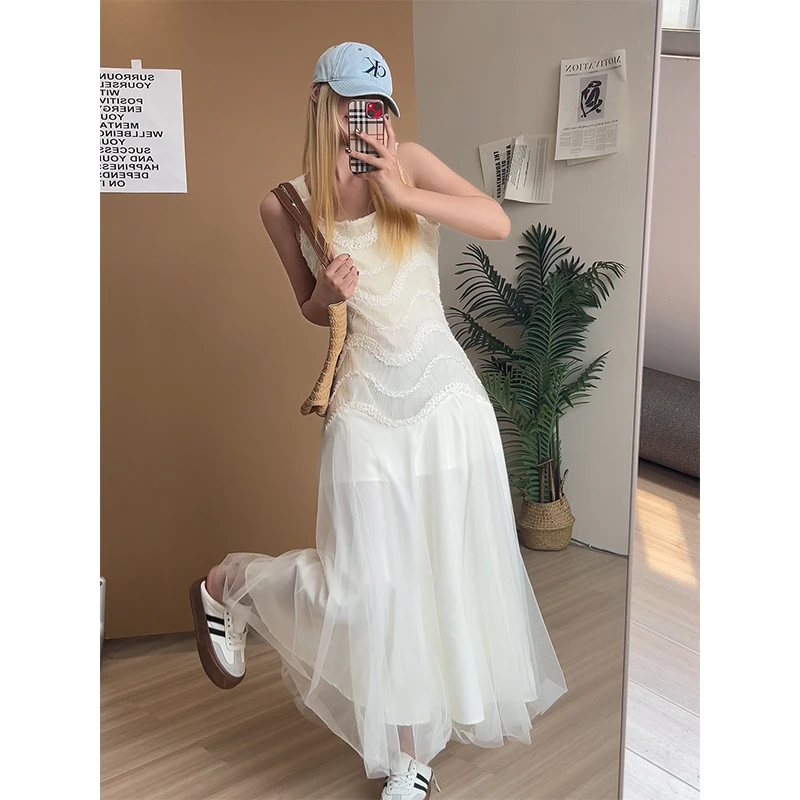 法式气质U领吊带连衣裙女2025夏季新款设计拼接显瘦百搭休闲长裙