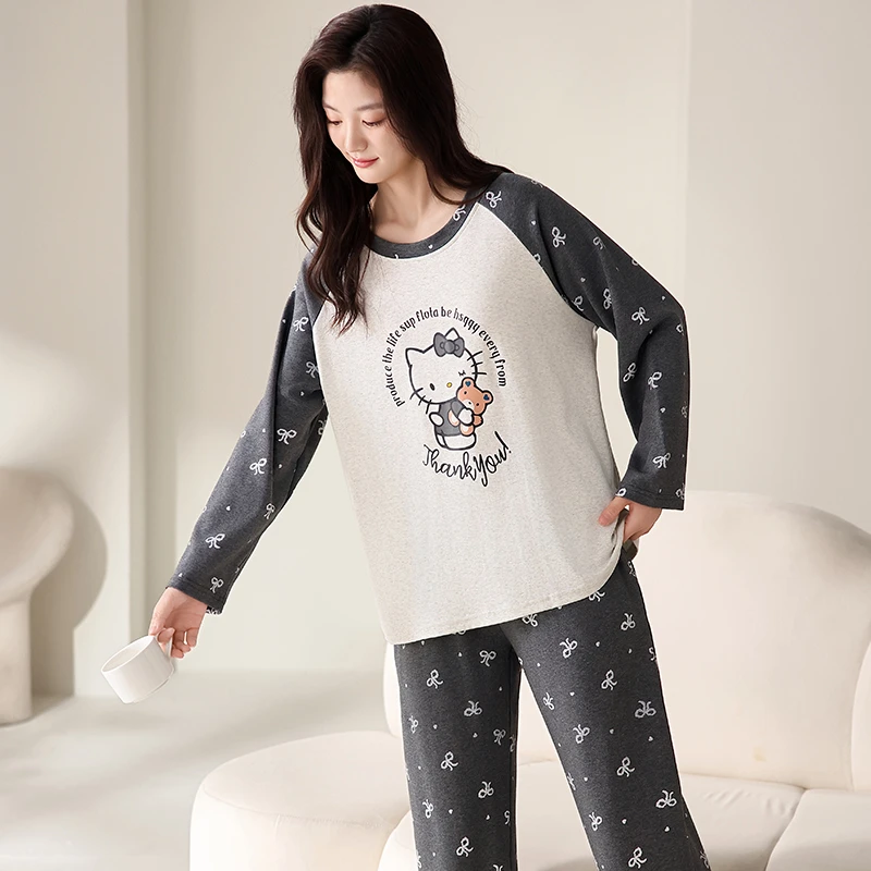 家居服套装秋季灰色长袖女生睡衣家居服套装