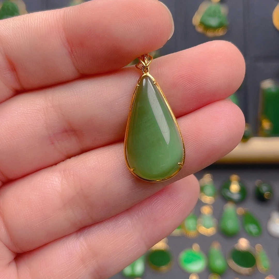和田玉（碧玉）18K金镶嵌吊坠(不含链)1580