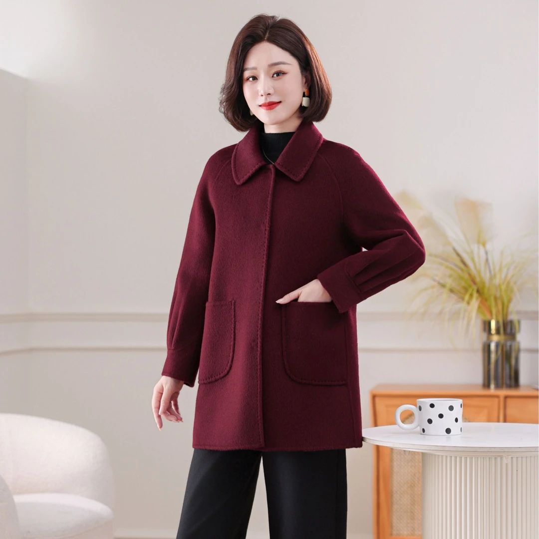 ziyang/孜洋高端骆驼绒双面呢大衣娃娃领秋冬短款毛呢外套6215