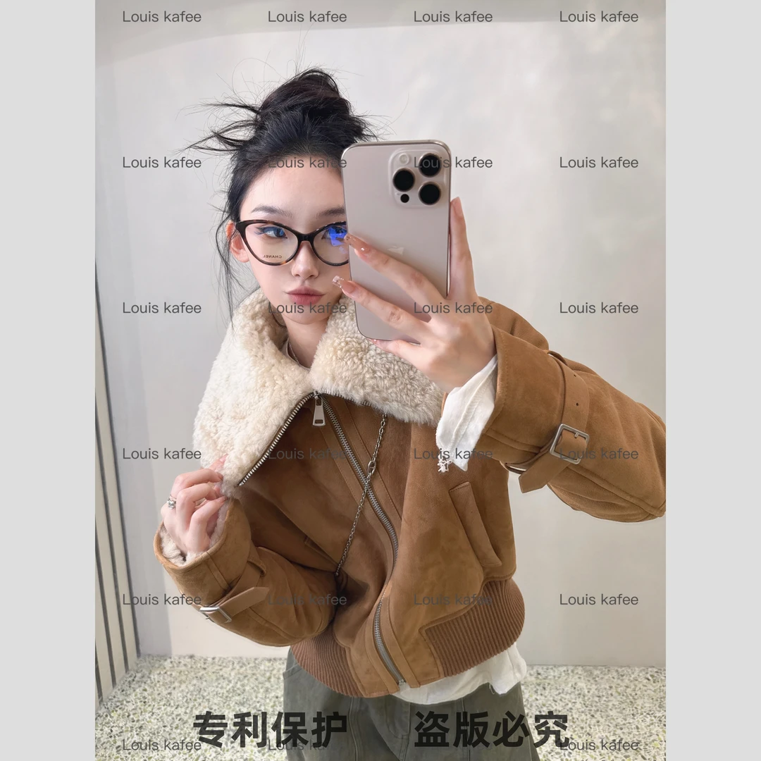 【冬上新】新西兰美丽奴原胚反绒皮毛一体女款皮草女装短外套55880