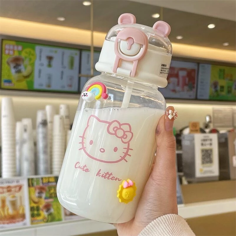 高颜值塑料吸管杯夏季学生可爱水杯 ins风女生塑料杯小笨熊C1