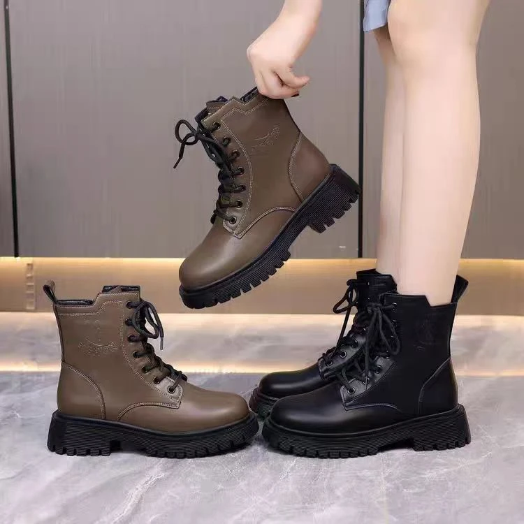 W3601-1厚底马丁靴女冬加绒新款春夏季单靴英伦风爆款ins潮