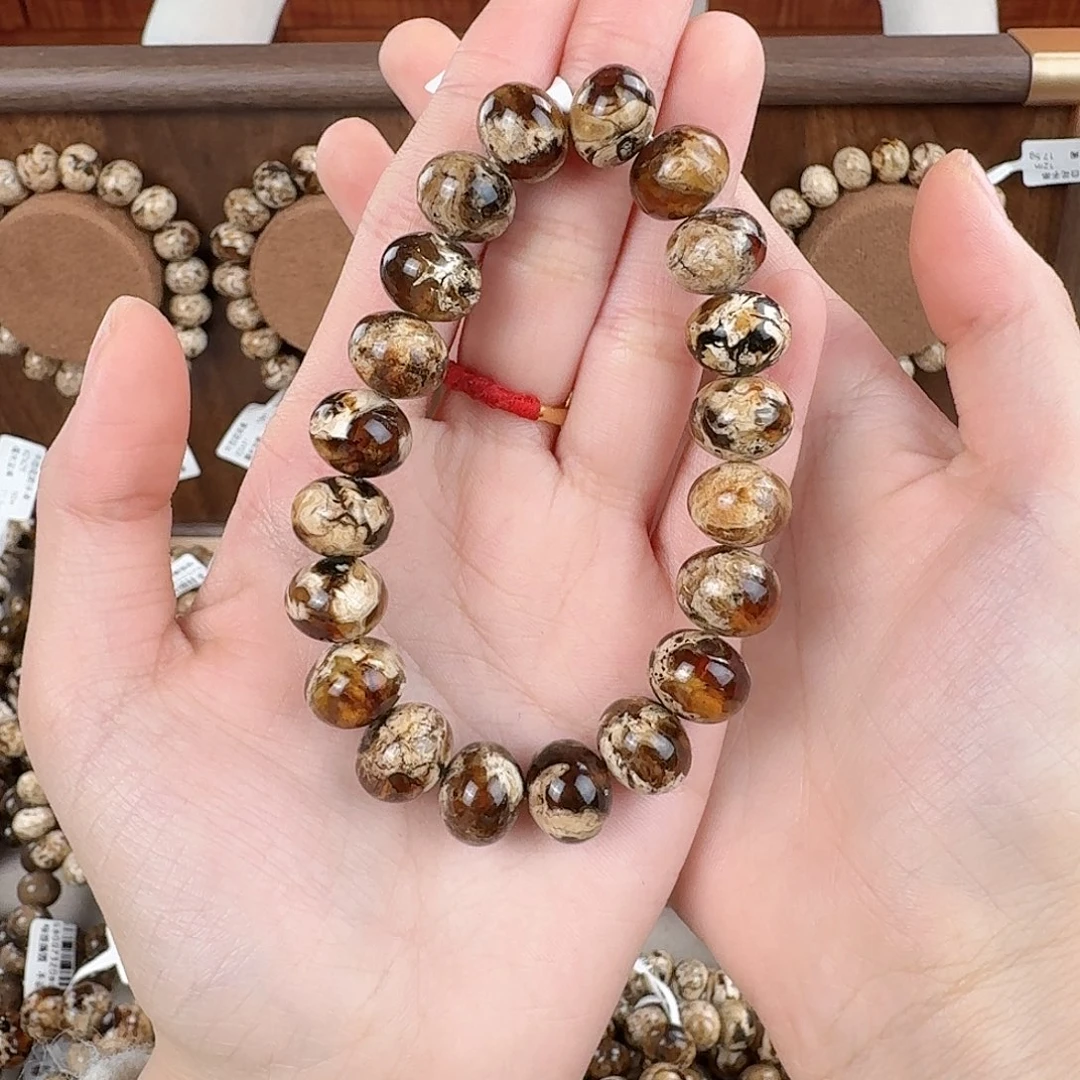 小***草琥珀未镶嵌手链抚顺琥珀 干白溶洞 12m