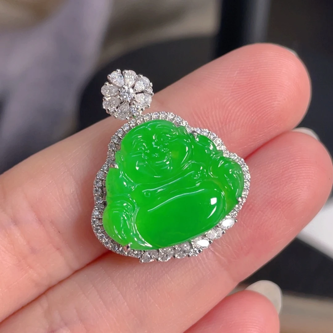 翡翠18K金镶嵌吊坠(不含链)