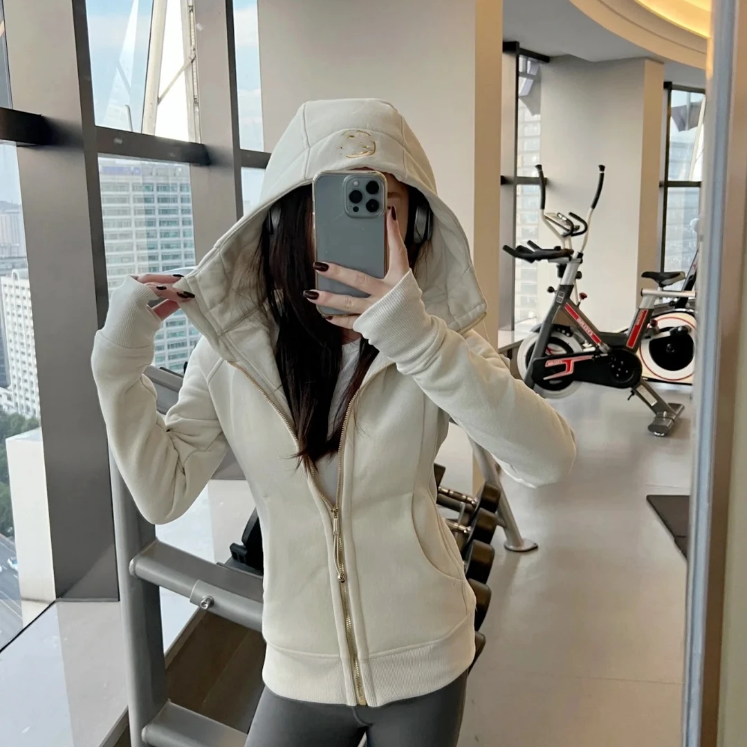女士加薄绒连帽带刺绣百搭修身卫衣