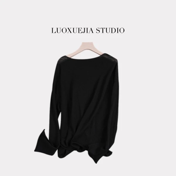 LXJ25094「简约日常」慵懒微透一字领空气衫