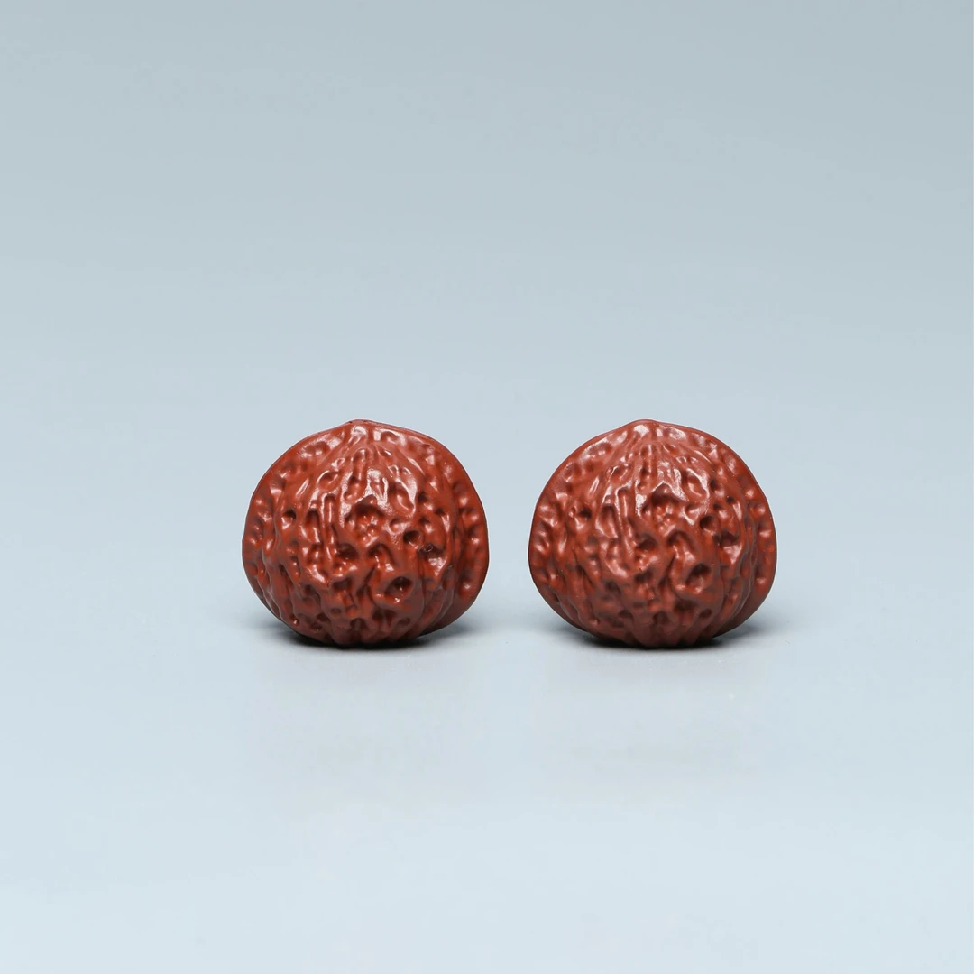 九【达观说器】HCS09 朱泥核桃 一对 茶宠