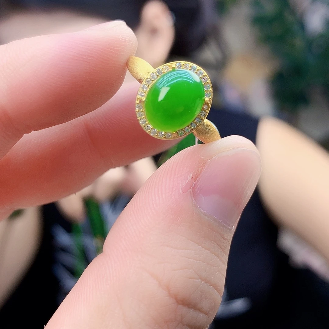 吊坠(不含链)银S925镶嵌和田玉（碧玉）戒指