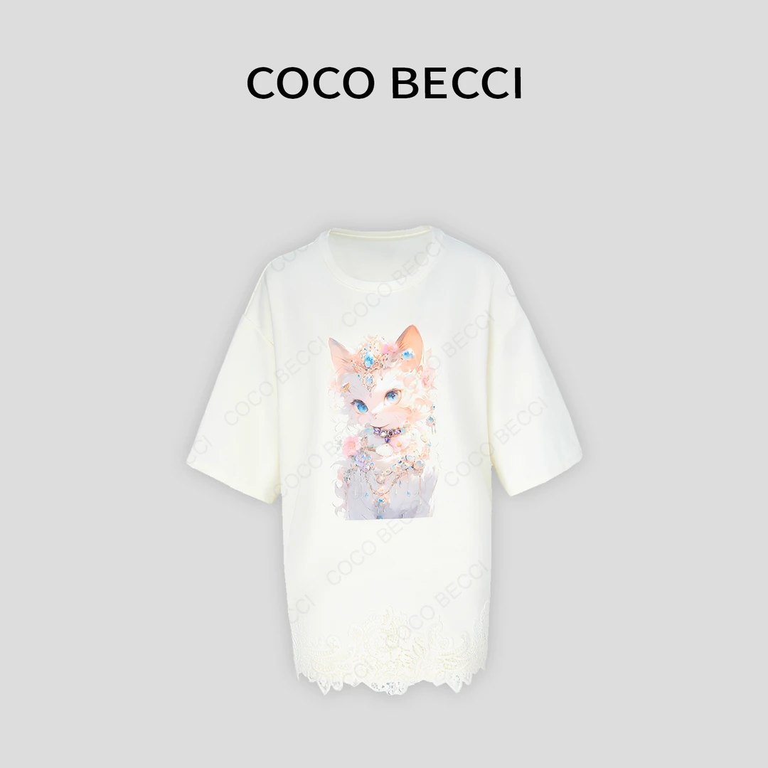 粉丝COCO BECCI【小软喵】圆领钉珠舒适印花T恤女YT25JSU210001