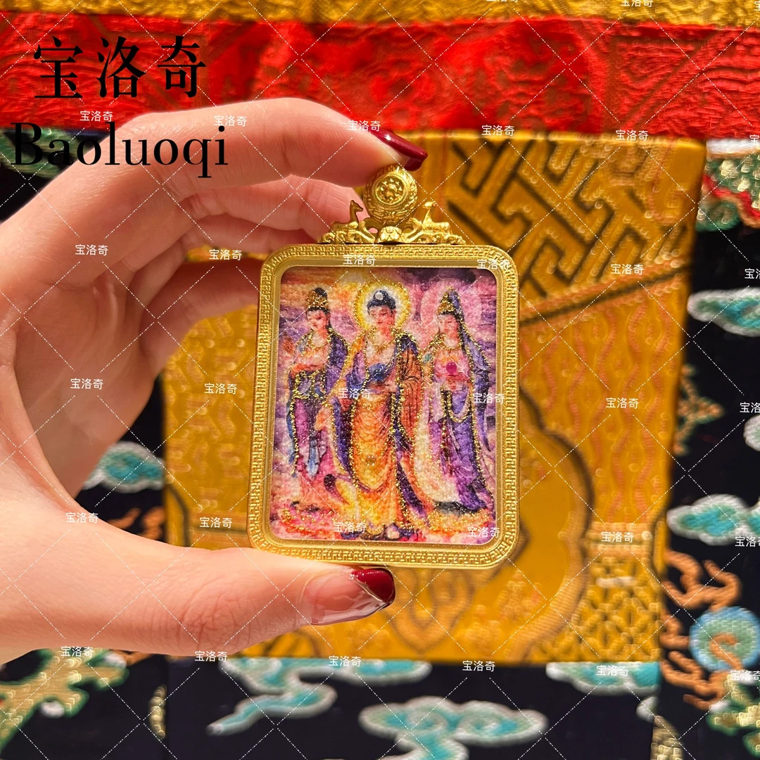 宝洛奇BLQTK-153 阿弥佛观音大势至三圣佛手工唐卡