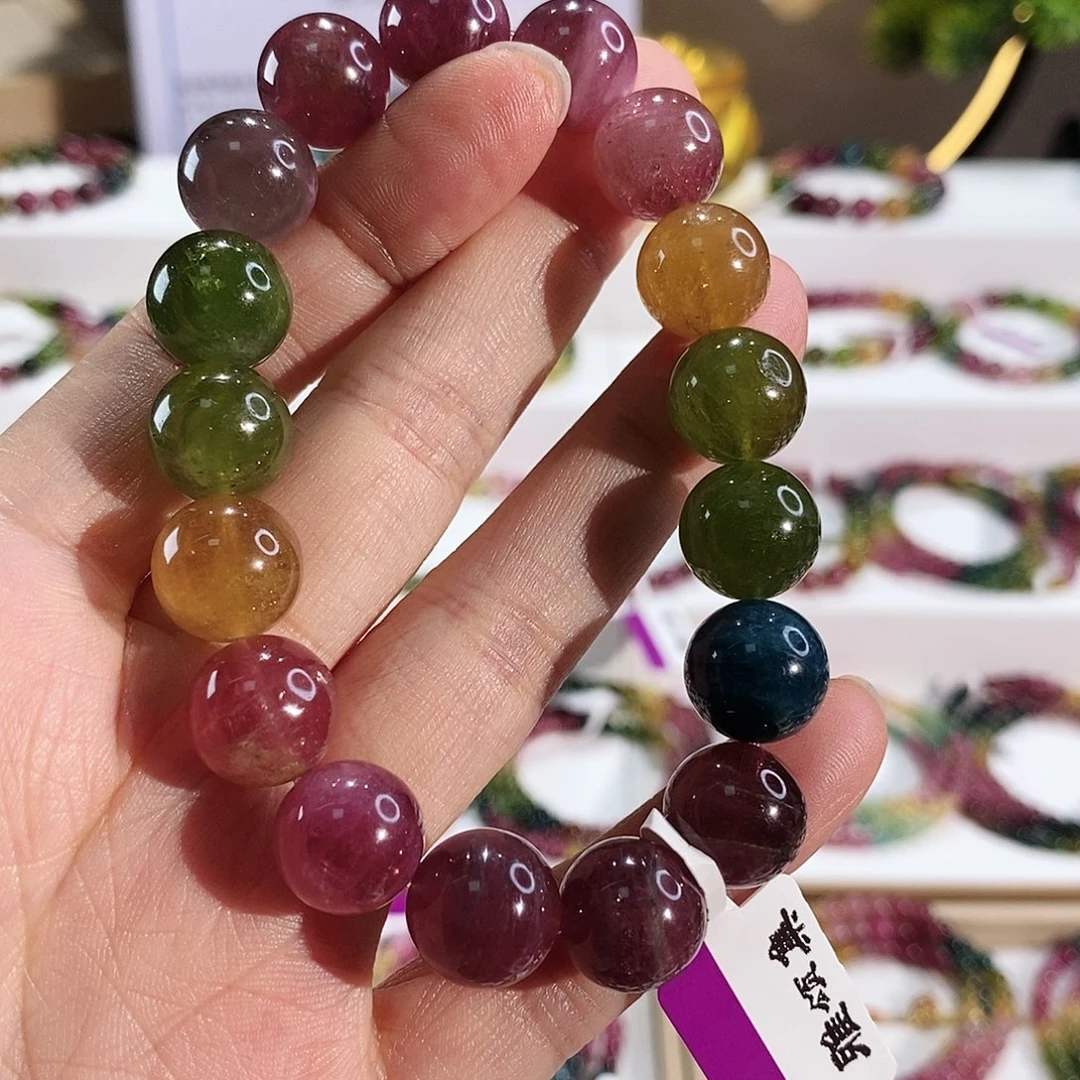 碧玺未镶嵌手串G2391素圈颜色微差