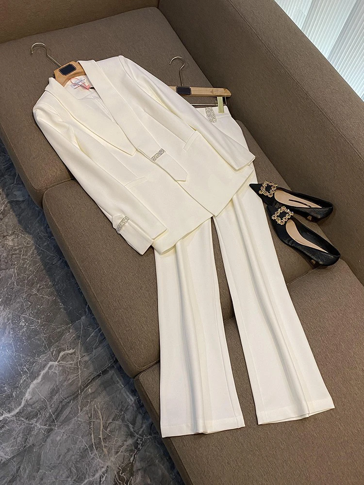 春季新款正装气质白色阔腿裤西装套装女高级感职业正装西服两件套