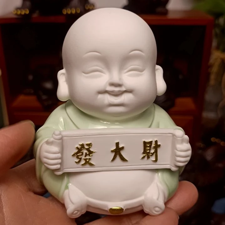 茶宠白瓷小和尚茶宠摆件