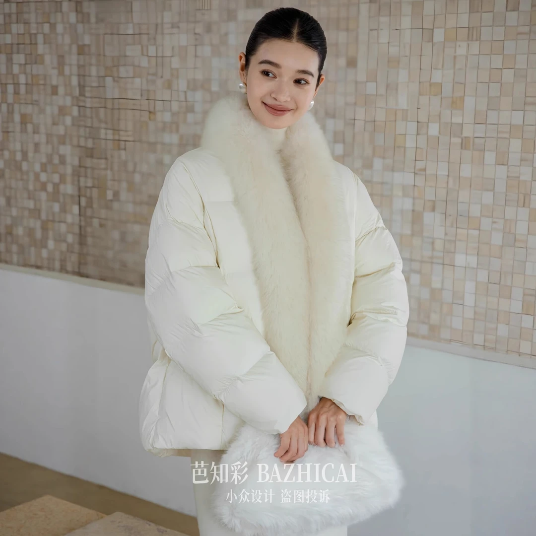 新款狐狸大毛领可脱卸中长款新中式棉衣棉服4249