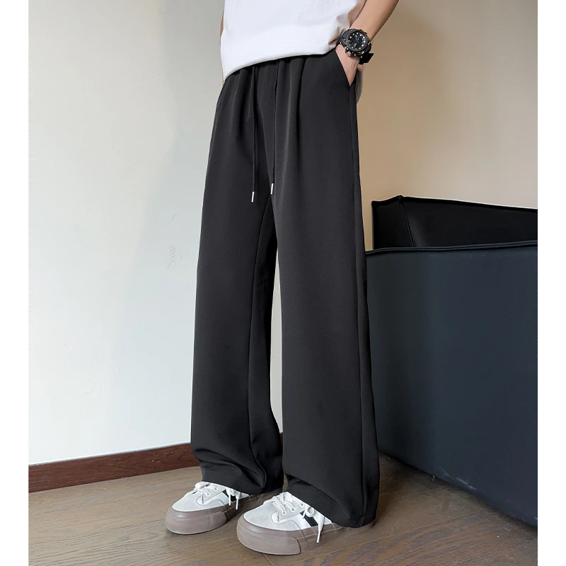 美式潮流纯色简约设计西裤男2025春季宽松百搭休闲直筒抽绳长裤