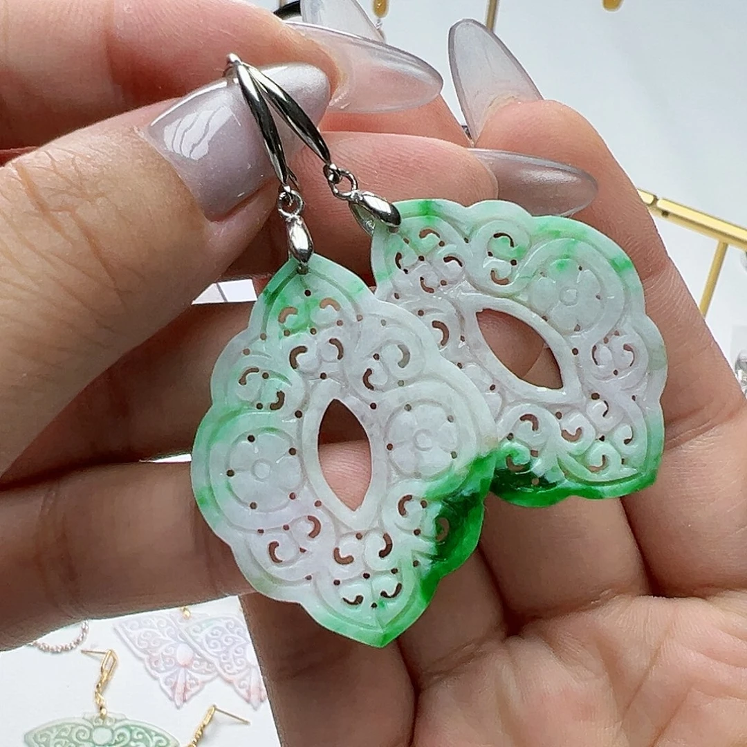 翡翠银S925镶嵌耳饰崔****衰天然缅甸A货翡翠