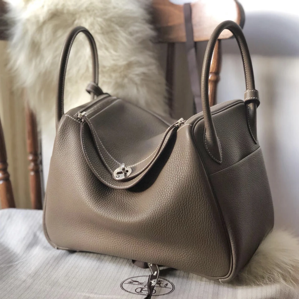 99新 Hermes/爱马仕 【老于】lindy30大象灰银扣tc皮d单肩包