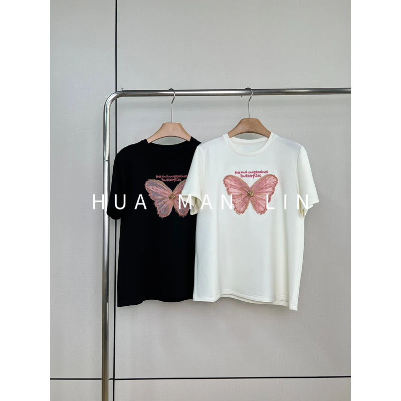 【花满林】两色圆领蝴蝶短袖T恤18355
