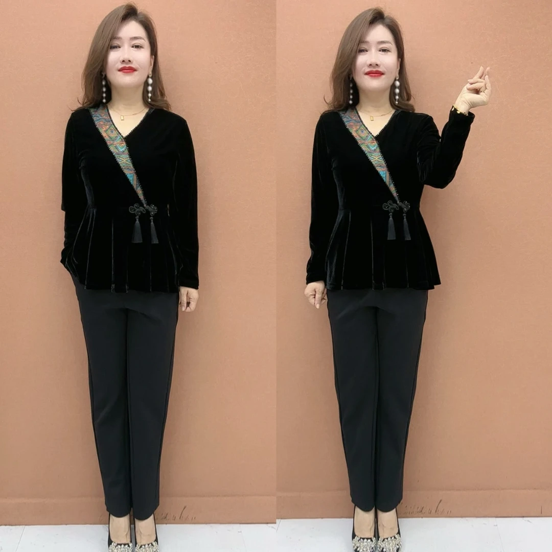 YF新款国风气质丝绒衫