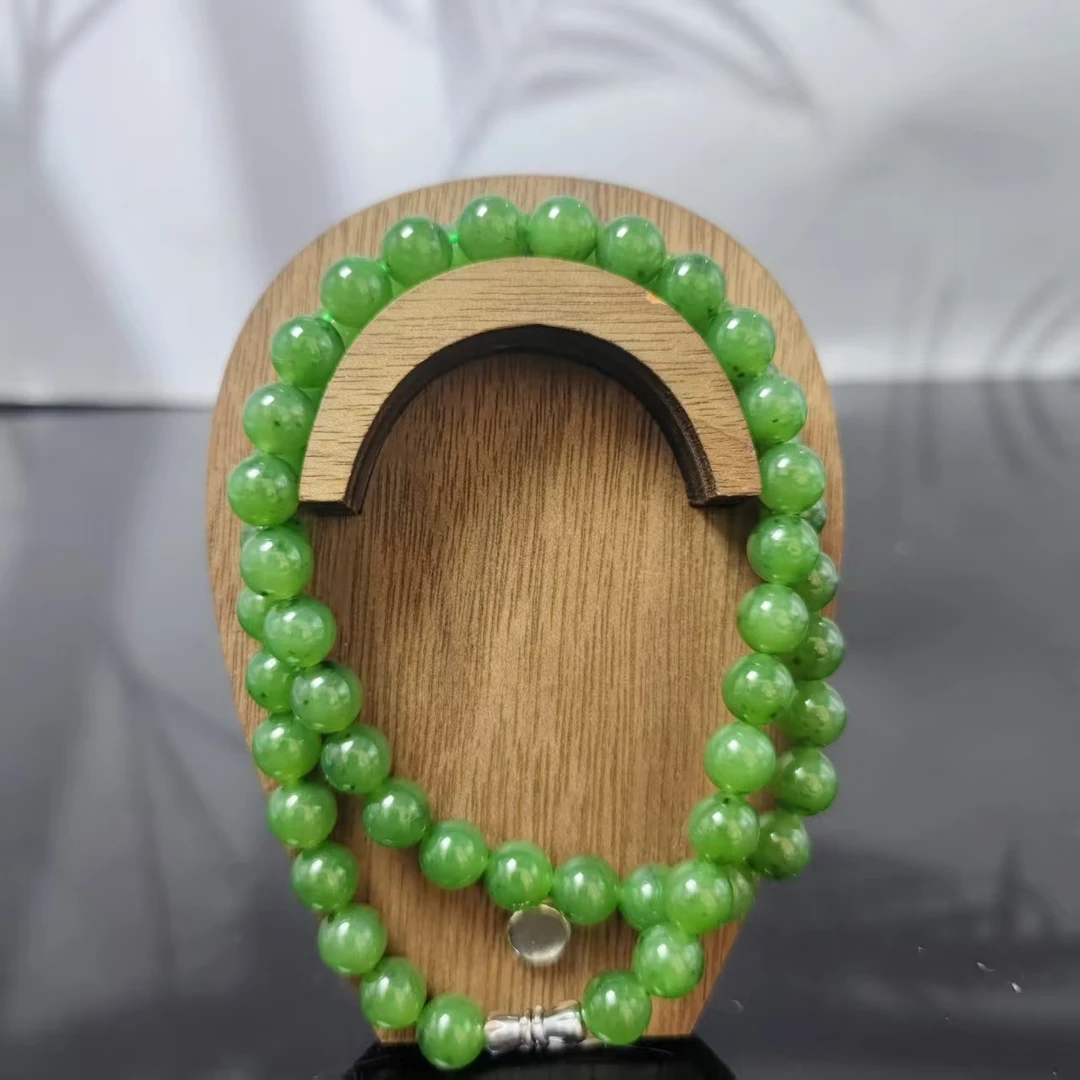 Z和田玉碧玉圆珠项链（卡8）3297