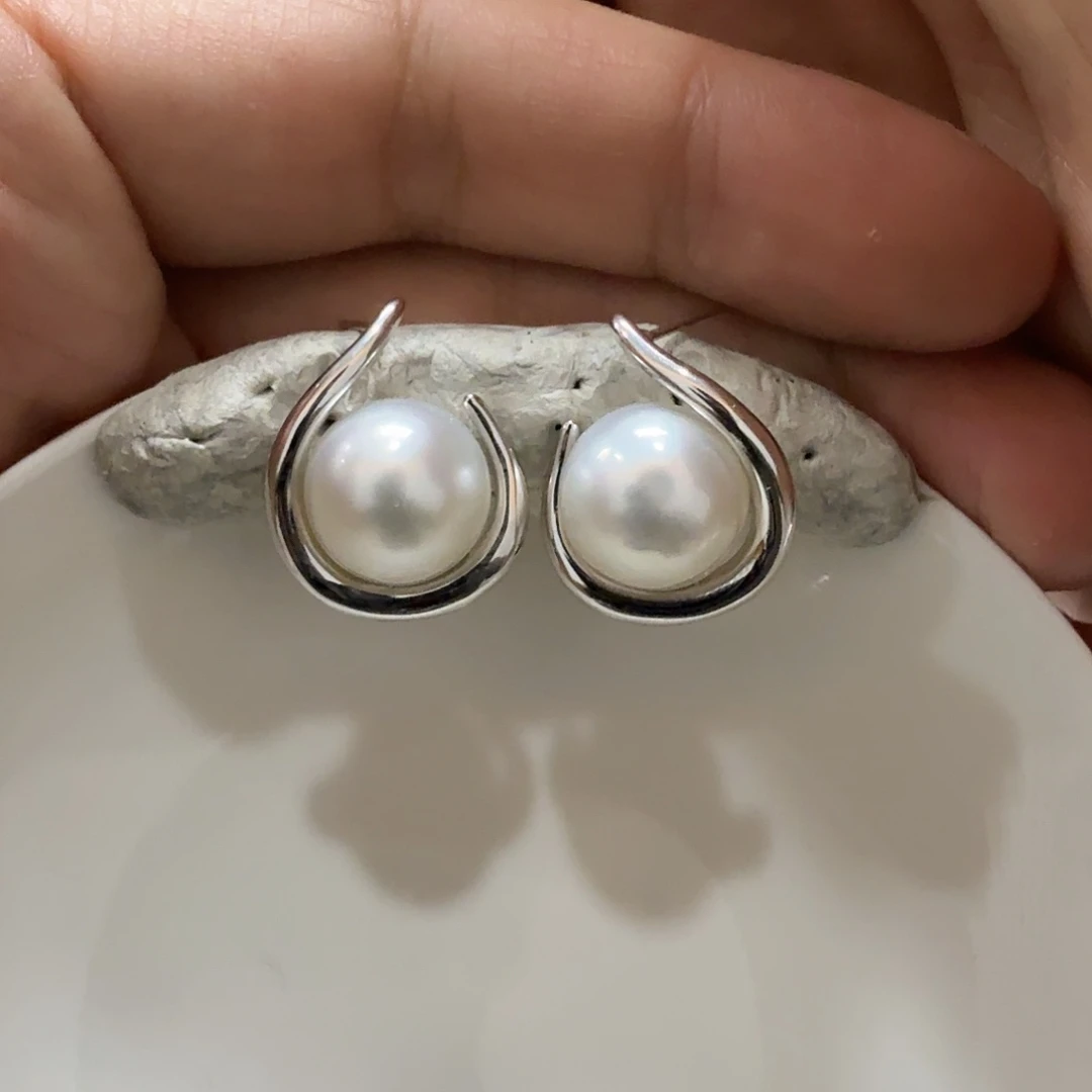 海水珍珠耳饰银S925镶嵌?****?