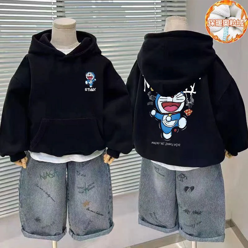 重磅日系叮当猫连帽加绒加厚卫衣男女秋冬季休闲百搭慵懒外套上衣