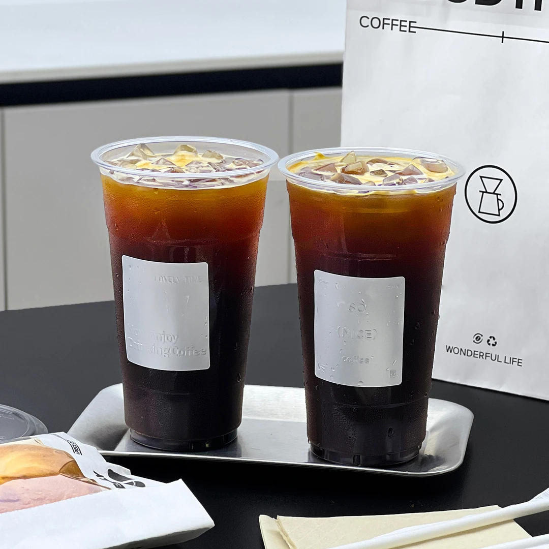 700ml奶茶杯一次性PET冷饮杯子透明柠檬茶咖啡饮品外带盖商用定制