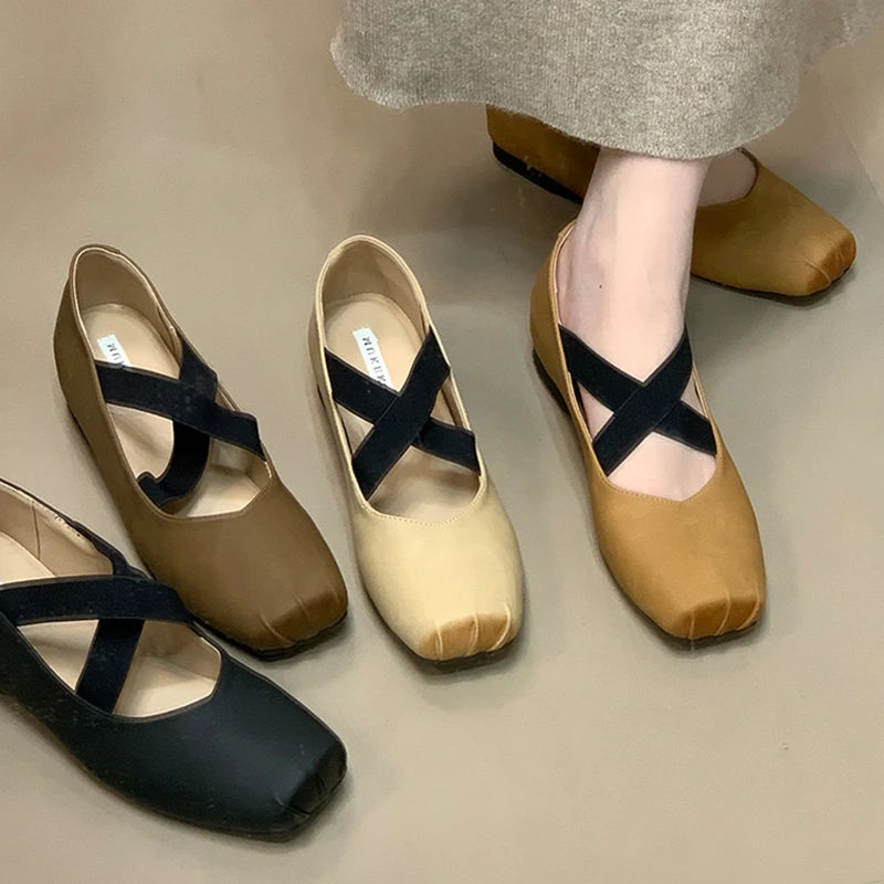 小众复古交叉带芭蕾舞鞋2025新款法式仙女风增高方头浅口单鞋女
