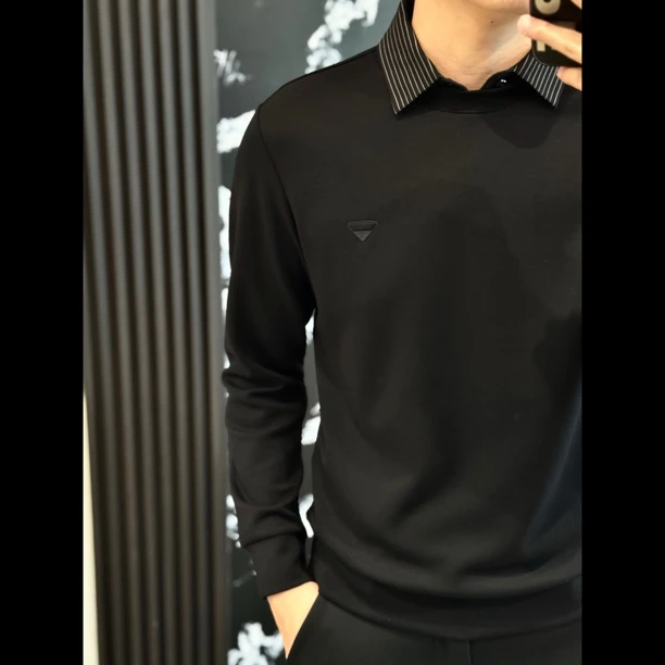 小雨男装|1650秋冬新品衬衫领假两件时尚感级感卫衣Z