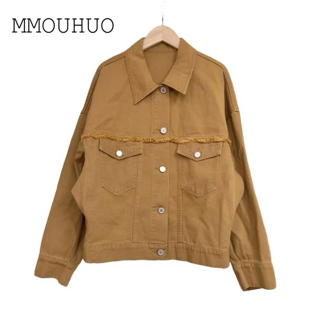 深圳MMOUHUO新款简约翻领单排扣牛仔外套