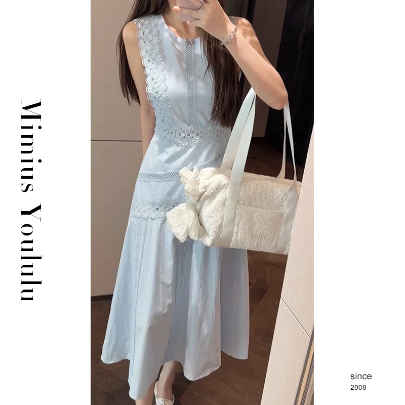 【mimius】七七 海岛晴风～重工镂空花边高腰显瘦连衣裙 G05303
