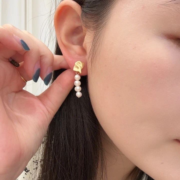 耳饰银S925镶嵌淡水珍珠ab款mq