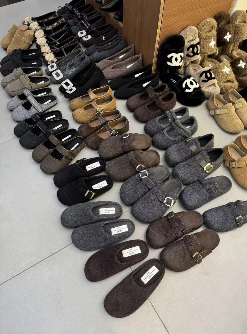 （退换货运费补贴）奶呼呼毛呢勃肯懒人一脚蹬女鞋（001—100）