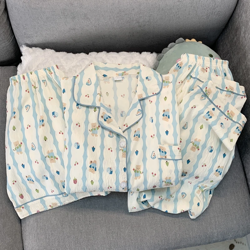 新款云朵棉卡通短袖三件套睡衣女款爆款春秋夏季可外穿家居服套装