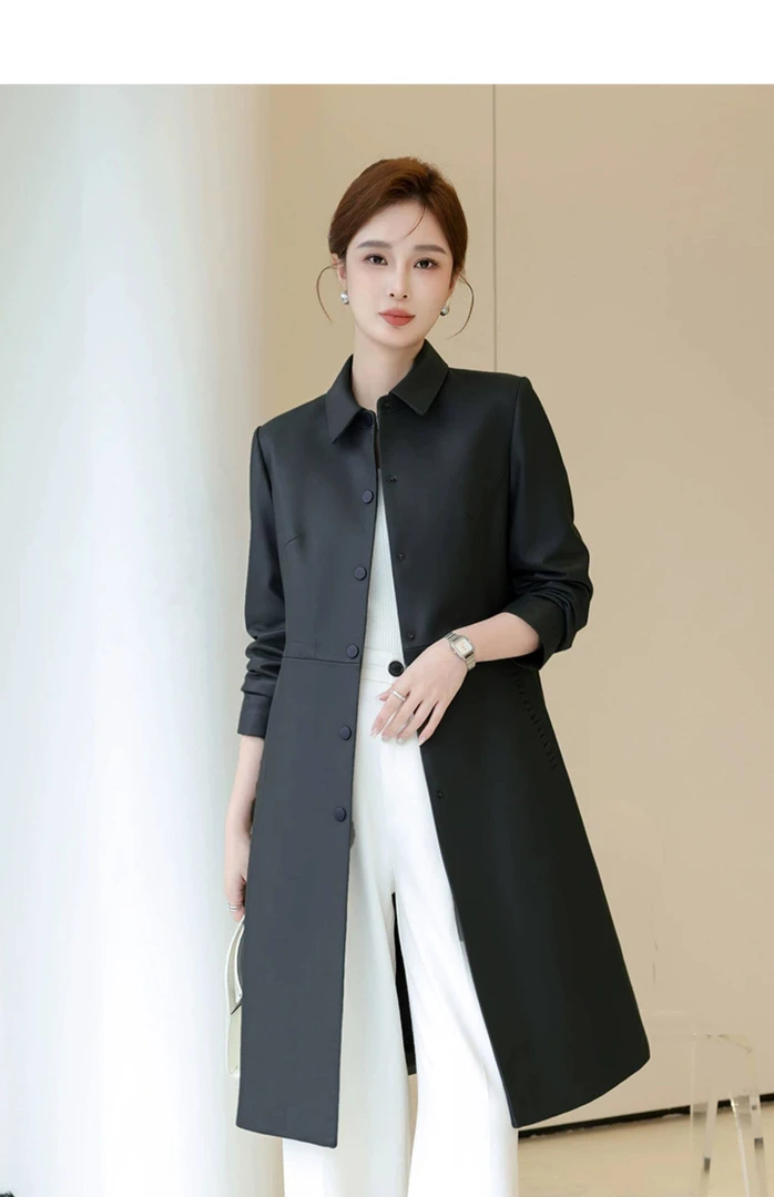 真皮皮衣女2025新款春秋海宁修身显瘦纯绵羊皮风衣外套中长款