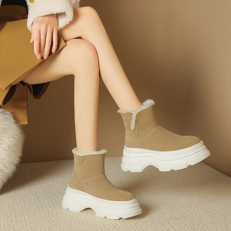 牛皮/8cm/冬季新款时尚百搭小个子厚底增高保暖舒适真皮小短靴