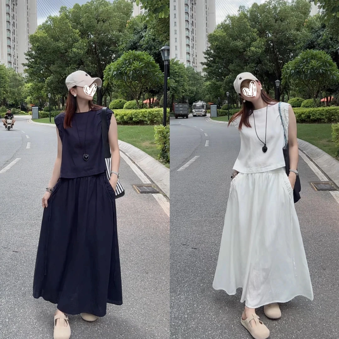 2025夏季新款时尚气质设计感圆领无袖背心半身裙两件套洋气衣服女