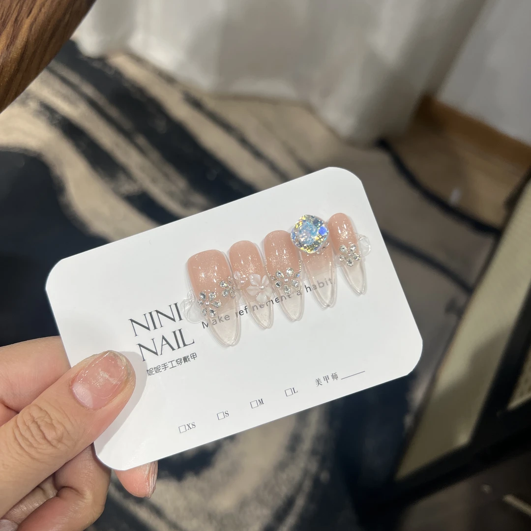 NINI【白月光】雕花锆石拼花5A高碳镀膜锆石纯手工穿戴甲