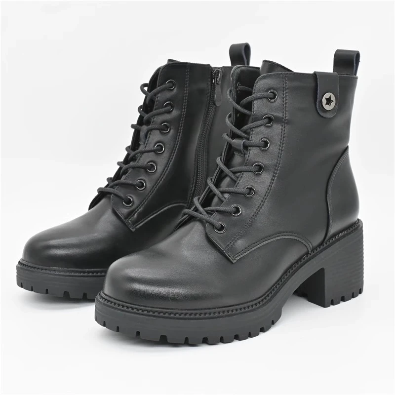 冬季3707粗跟加绒马丁靴短靴23D