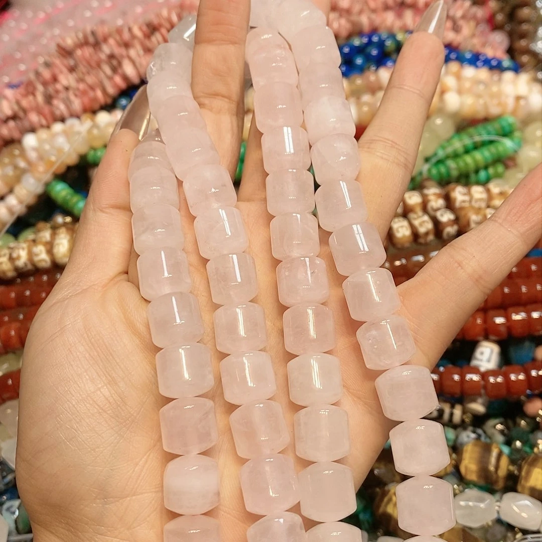 玛瑙/玉髓散珠天然粉晶圆柱12✖️12