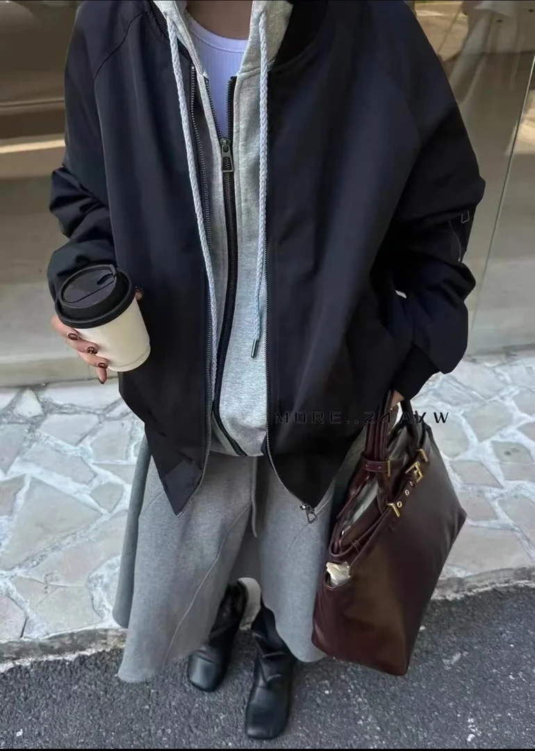 三金 秋季新款潮流假两件连帽机能风外套情侣百搭宽松夹克459386