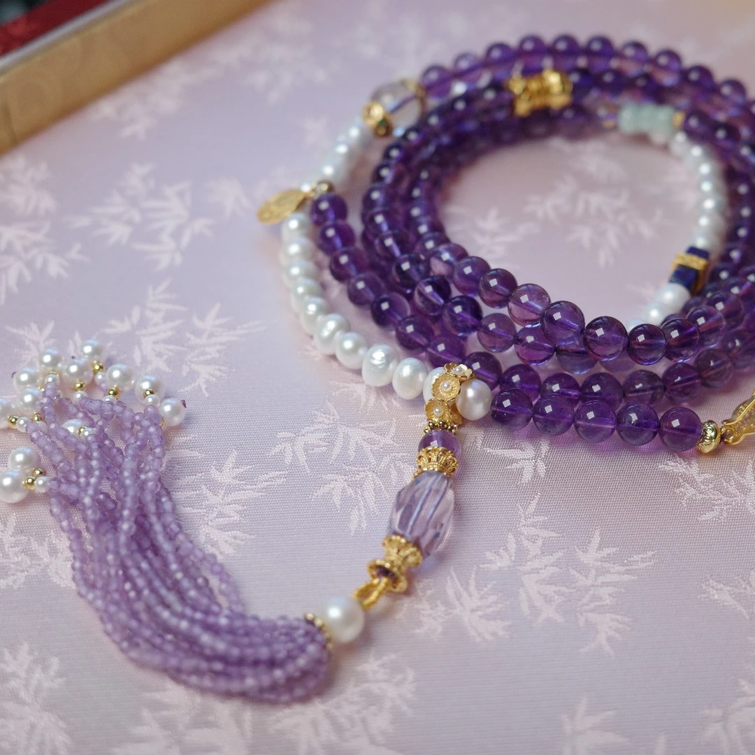 天然紫水晶设计款珠串复古气质手工时尚
