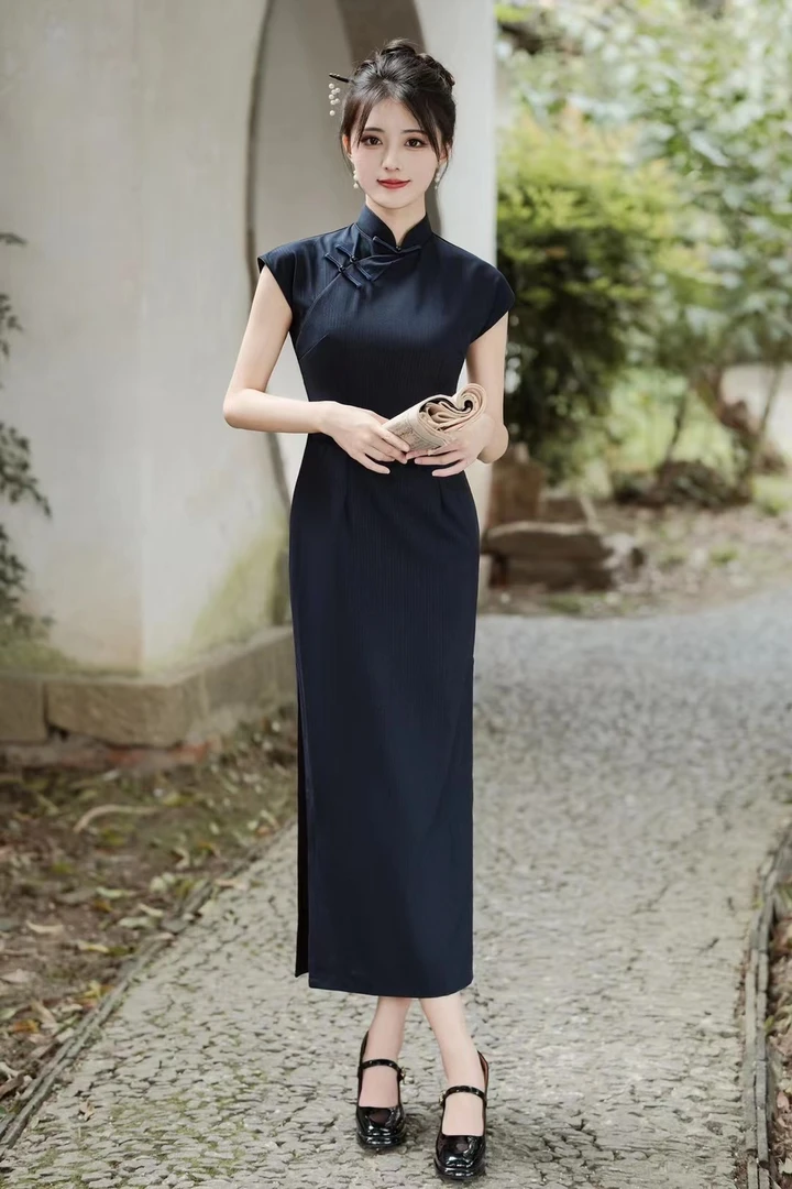 【岚杉】25款早春新款半开襟旗袍裙S--3XL