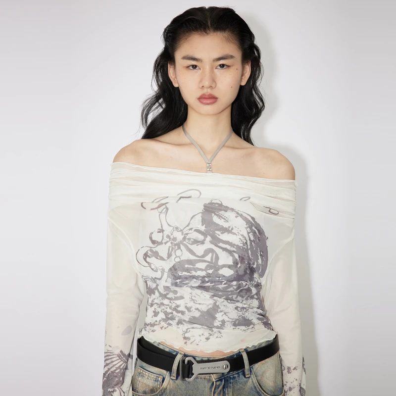 【达人播专属】REVAN芮范辣妹度假风印花短上衣RM30801102